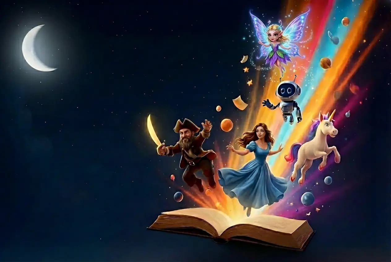 Child reading an imaginative adventure story