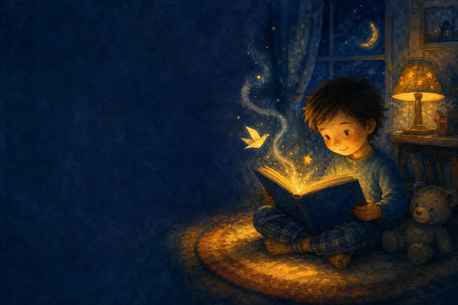 Child reading an imaginative adventure story