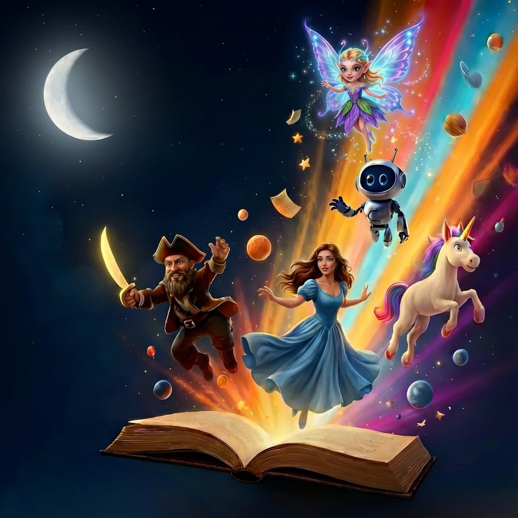 Child reading an imaginative adventure story